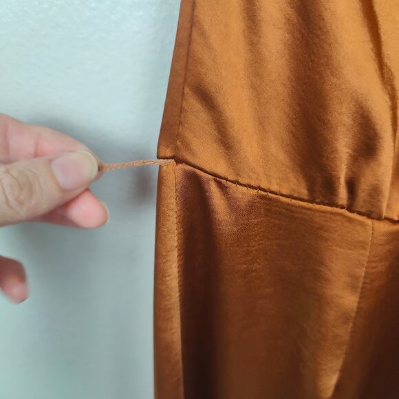 Undress Paula Tawny Brown Cocktail Midi Dress Womens Large Satin Halter Twist - Picture 3 of 9